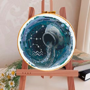 Kreuzstichmuster Sternzeichen Wassermann, Sternbild, Sternbild, Horoskop-Stickerei
