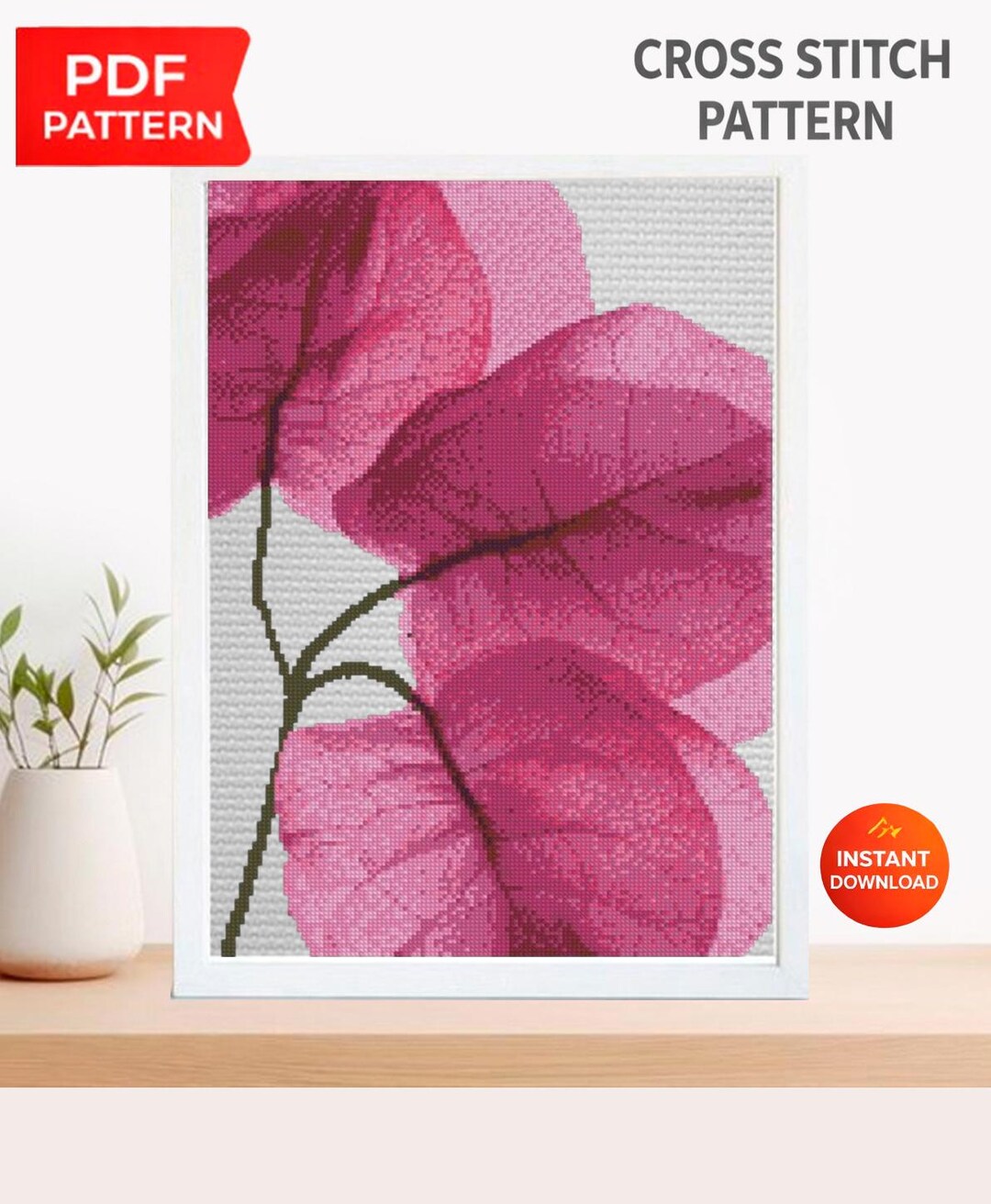 X-ray Leaf Cross Stitch Pattern PDF, Skeleton Leaf Botanical Design ...