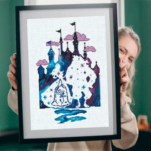 Castle cross stitch pattern, cartoon embroidery, cartoon cross stitch pattern, 90s cartoons, baby cross stitch, The beauty and the Beast