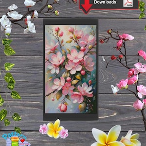 Schema punto croce fiore di melo, melo in fiore, schema punto croce moderno, piante, notte, sfondo scuro, fiore, botanico