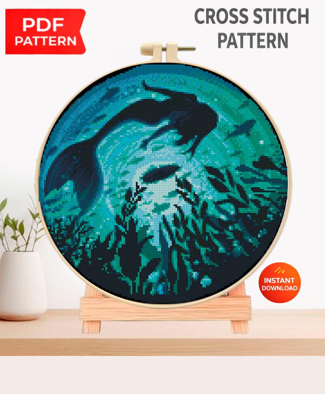 Mermaid Cross Stitch Pattern PDF, Underwater Mermaid Embroidery Design ...