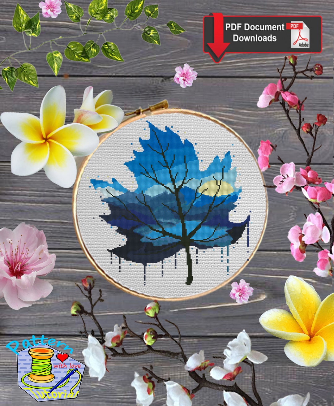 Leaf Cross Stitch Pattern Embroidery Nature Embroidery - Etsy