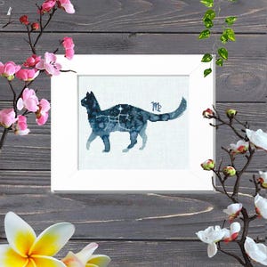 Dierenriem Maagd kruissteekpatroon, dierenriemsterrenbeeld, sterrenbeeld, horoscoopborduurwerk, Kattenpatronen, Zwarte kat, Sterkat