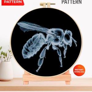 Kreuzstichmuster „Bienen-Röntgenbild“ (PDF), Stickvorlage Insektenanatomie, Wandbild Entomologie, Wissenschaftsdeko zum Download, Mustersammlung