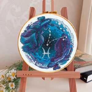 Kreuzstichmuster Sternzeichen Fische, Sternbild, Sternbild, Horoskop-Stickerei
