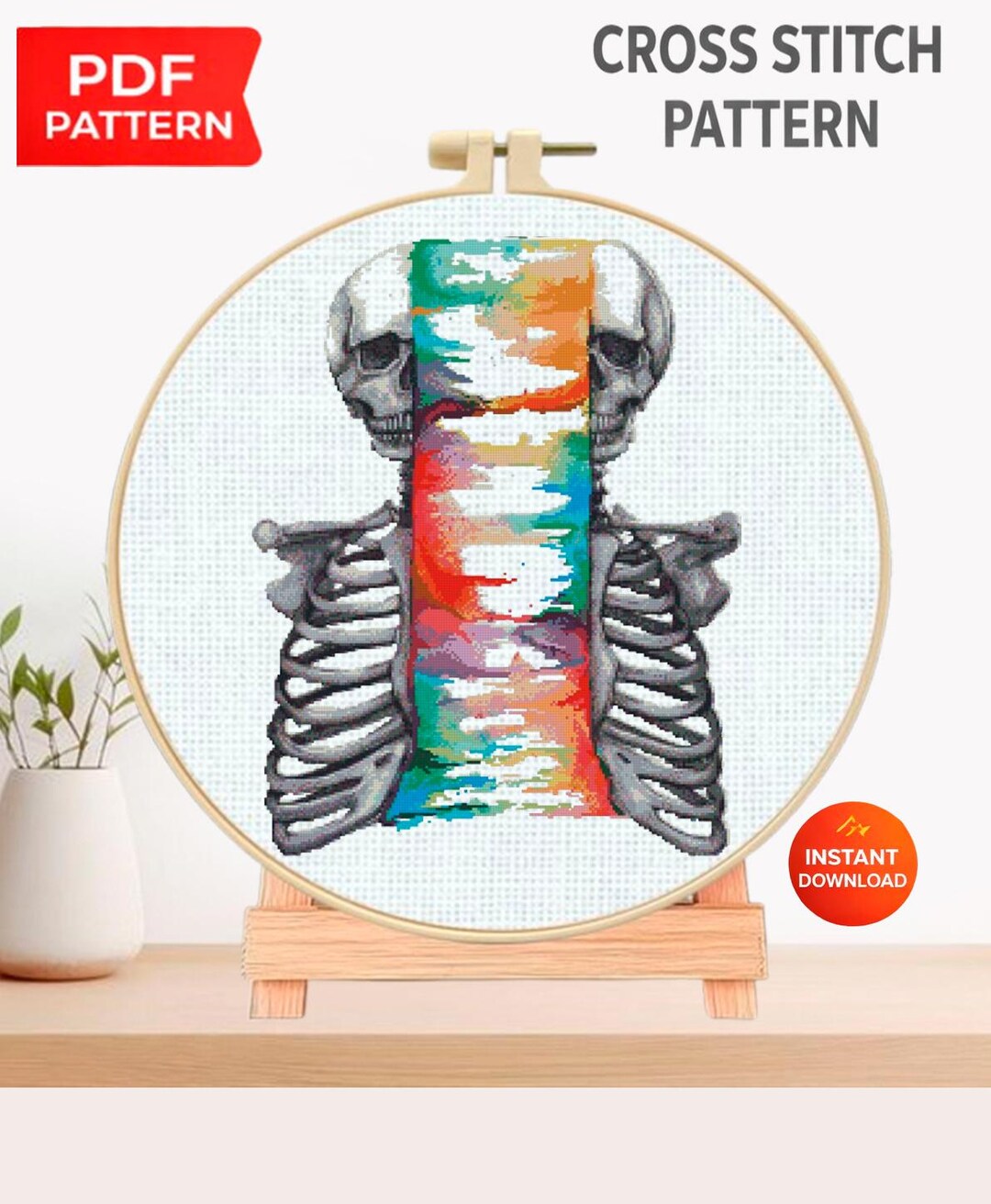 Skeleton Rib Bones Patterns.pdf Spine and Rib Cage Cross Stitch Pattern PDF, Colorful Skeleton Anatomy ...