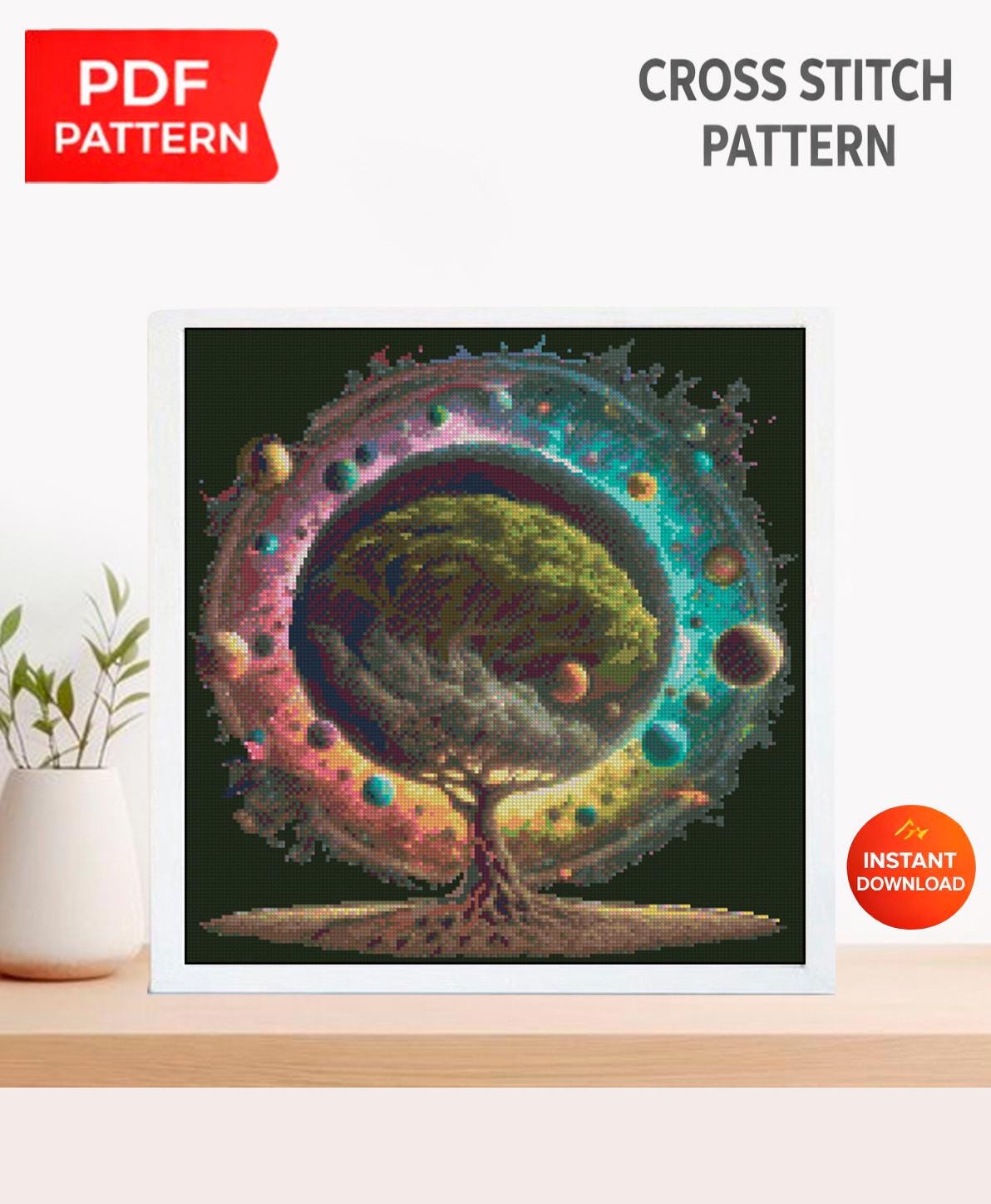 Cosmic Tree of Life Cross Stitch Pattern PDF, Galaxy Tree Fantasy ...