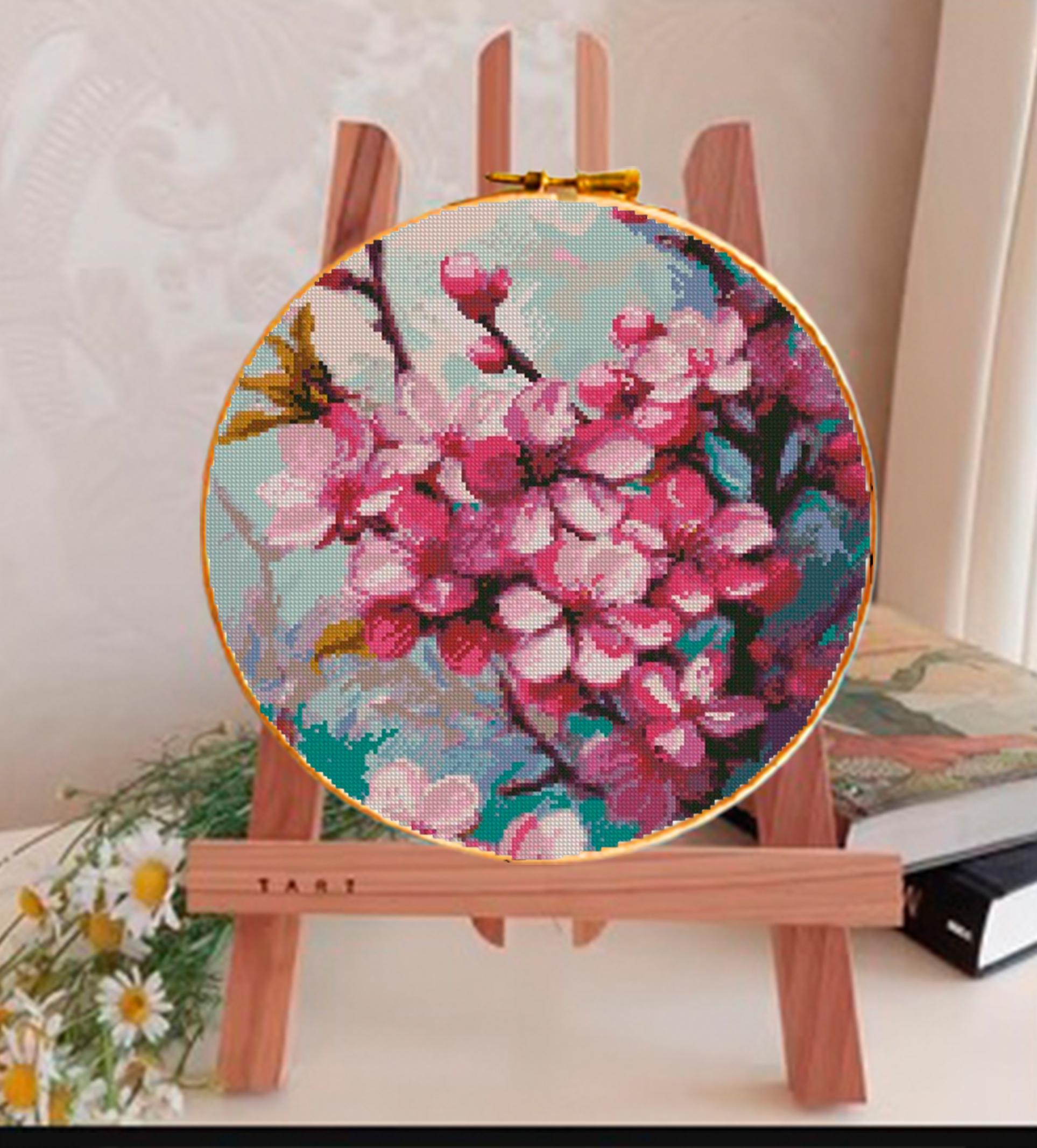 Cherry Blossom Cross Stitch Pattern PDF, Sakura Flowers Hoop Design ...