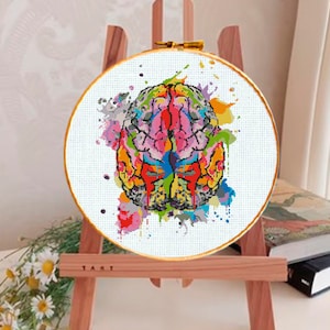 Brain anatomy, brain art cross stitch pattern, anatomy, medicine, art composition on the wall, medical embroidery, human brain, medical gift