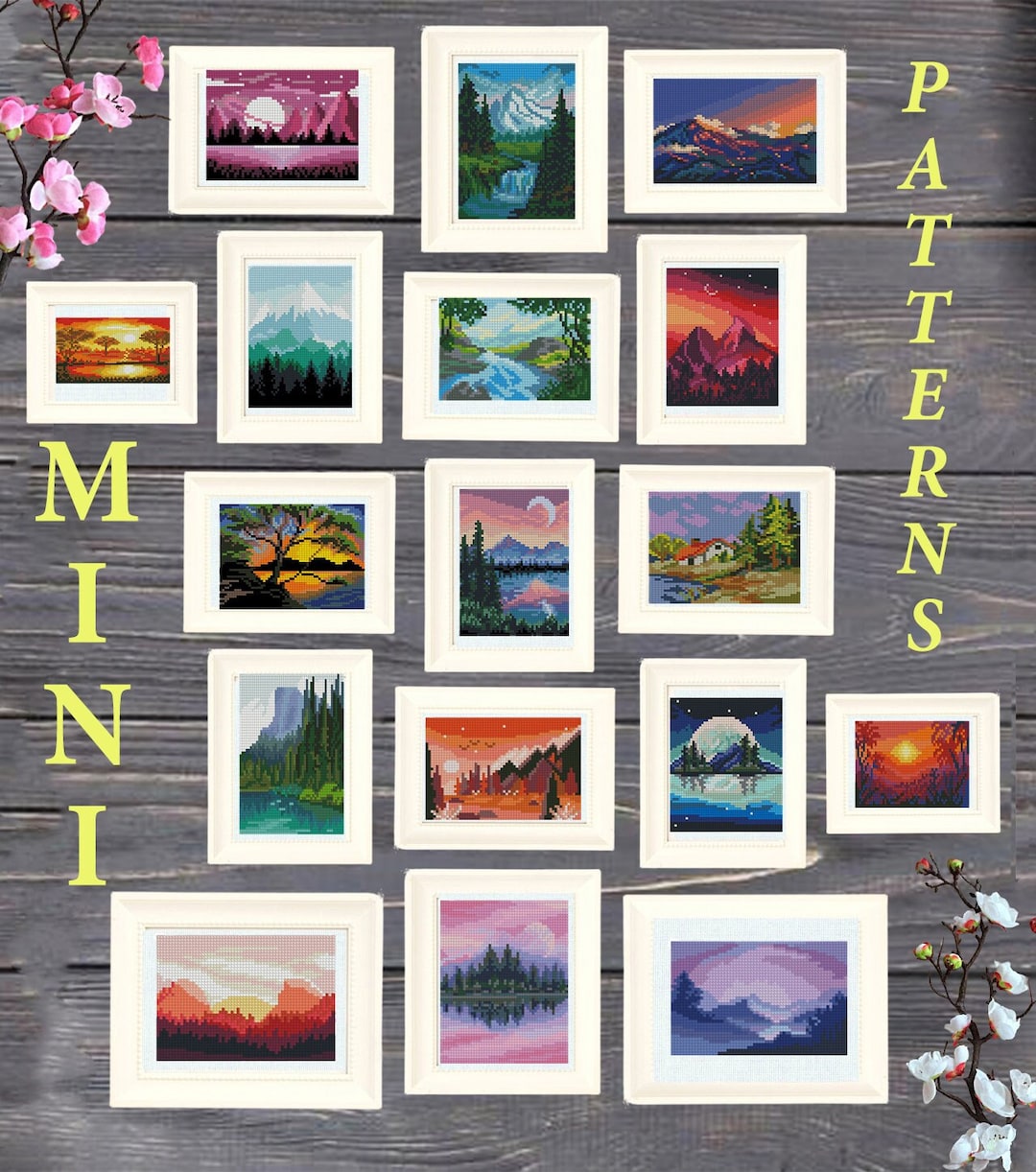 SET Mini Art Cross Stitch Patterns Pdf, Boho Embroidery, Mini Pattern ...
