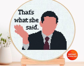 Funny Office Meme Cross Stitch Pattern PDF, Sarcastic Boss Quote Embroidery Design, Pop Culture TV Inspired Hoop Art, Instant Download