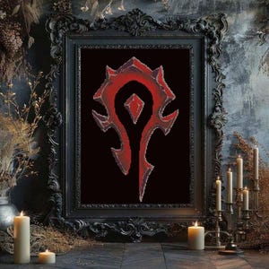 The horde shield, coat of arms cross stitch pattern, fantasy cross stitch, World of Warcraft, Return Stone, Outbreak, Horde, Alliance, Games