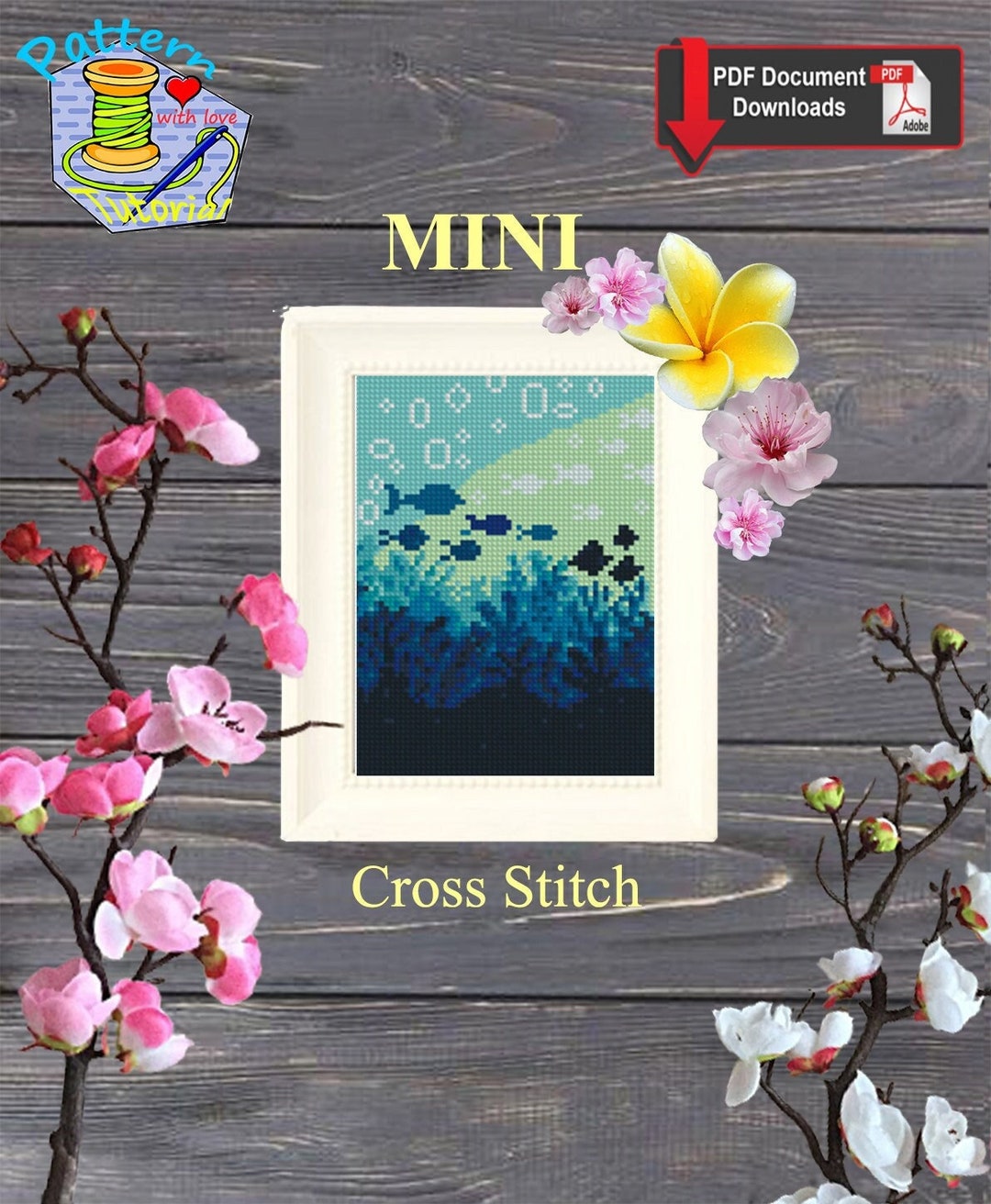 Mini Ocean Cross Stitch Pattern PDF, Underwater Fish Embroidery Design ...