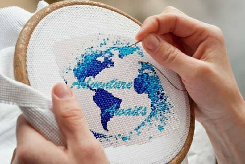 Adventure Awaits Cross Stitch World Map 191 Watercolor Cross Stitch Map Cross Stitch Pattern Pdf Easy Cross Stitch Modern Counted Cross Visual Arts Craft Supplies Tools