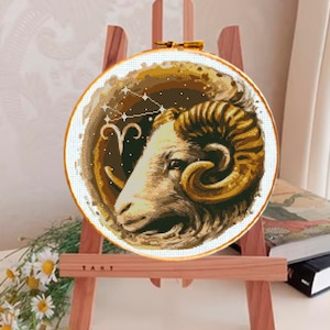 Kreuzstichmuster Sternzeichen Widder, Sternbild, Sternbild, Horoskop-Stickerei