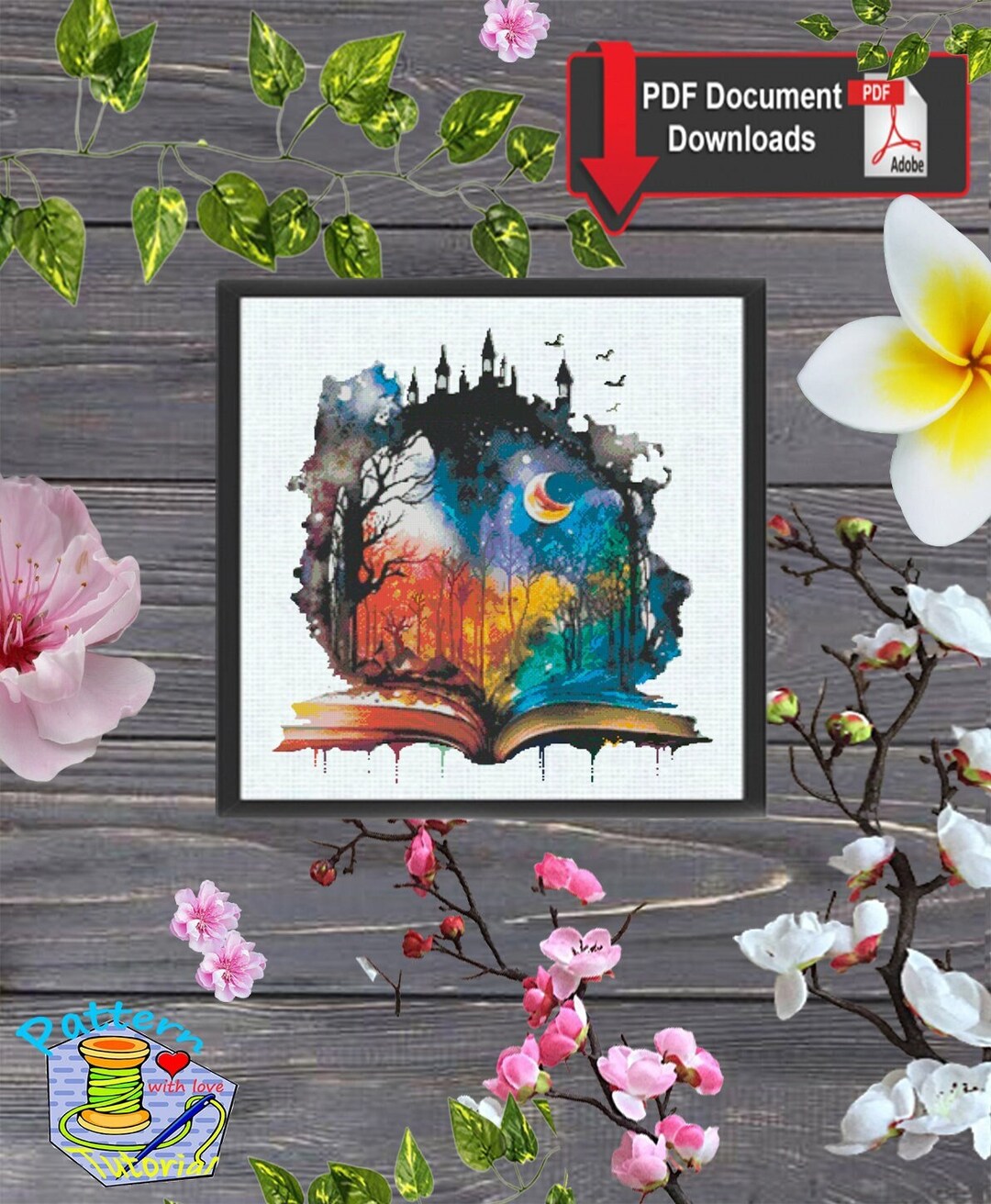 Fantasy Cross Stitch, Magic Book Full Coverage Cross Stitch Pattern ...