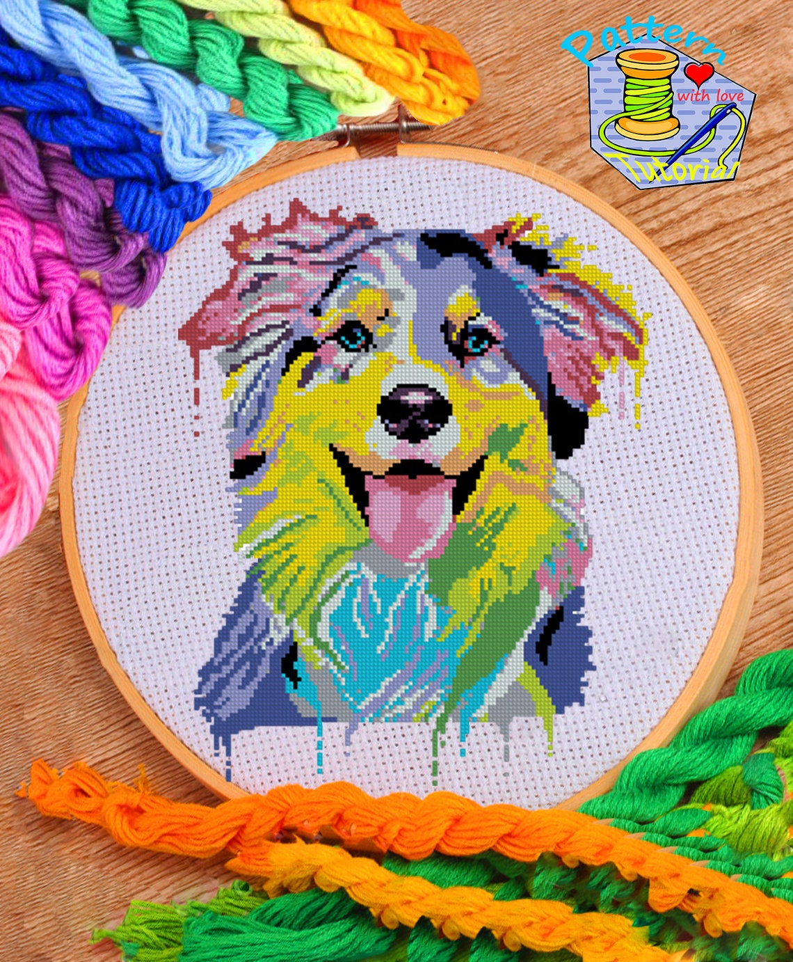 Australian Shepherd 373 modern cross stitch pattern Watercolor cross stitch Easy Cross Counted Pattern Dog cross stitch pattern animal cross