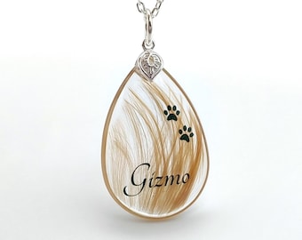 Pet fur memorial locket, Lock of hair personalised Pet loss Horse  hair jewellery, Paw print pendant, Dog Cat hair name necklace