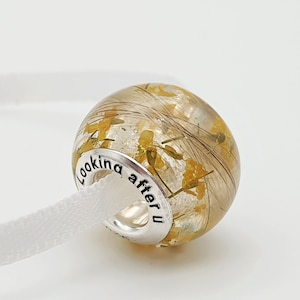 Lock of hair keepsake bead with yellow flowers, Memorial European bead bracelet, Memorial hair charm Personalised pet loss gift Loss of Mum