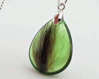 Pet Memorial Necklace: Green Resin Hair Keepsake with Sterling Silver Chain