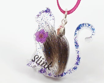 Loss of Cat jewellery, Pet fur necklace, Cat pendant, Hair keepsake locket, Cat memorial pendant Personalised necklace Custom resin keepsake