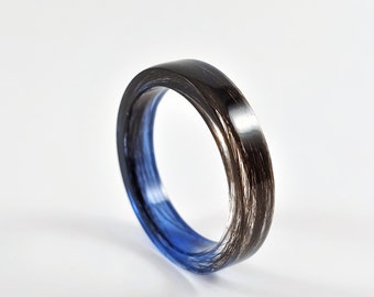 Men memorial ring, Lock of hair keepsake, Custom resin jewellery, Horse hair ring, Hair keepsake ring, Blue ring for men, Pet loss gift