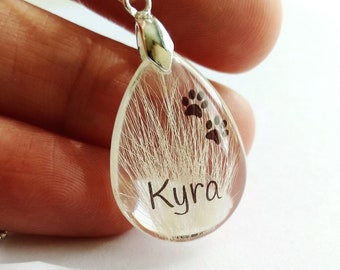 Pet memorial keyring, Pet's fur keepsake with name, Hair memorial pendant necklace, Pet Dog Cat loss gift, Lock of hair keepsake jewellery