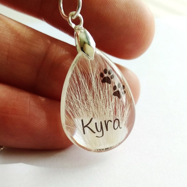 Pet memorial keyring, Pet's fur keepsake with name, Hair memorial pendant necklace, Pet Dog Cat loss gift, Lock of hair keepsake jewellery