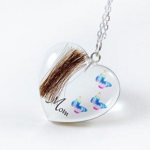 Lock of hair keepsake, Loss of mom necklace, Personalised memorial gifts, Heart hair pendant with butterfly, Bespoke Resin heart hair locket