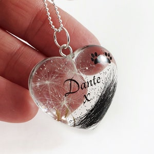 Personalised Pet Hair Locket, Memorial Heart Pendant with Name and Paw Prints, Pet hair Keepsake, Pet Loss Memorial gift, Loss of Dog Cat