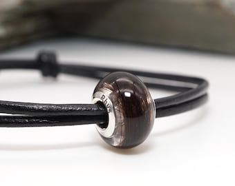 Lock of Hair Keepsake Bead, Sterling Silver, Leather Bracelet, Memorial Jewelry for Men