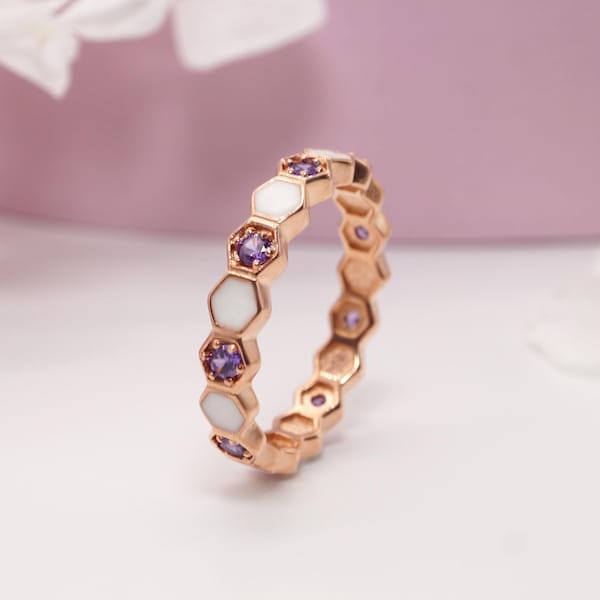 Honeycomb Birthstone Ring: Sterling Silver, Gold/Rose Gold Plated Breastmilk Keepsake