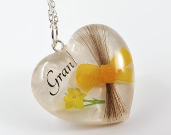 Grandma memorial pendant, Lock of hair necklace, Memorial jewellery, Loss of Dad Gran Mum Gift, Bespoke heart hair locket, Hair keepsake