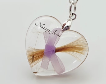 Gepersonaliseerde harthaar aandenken ketting, sterlingzilver herdenkingsmedaillon, inclusie van paardebloemzaden