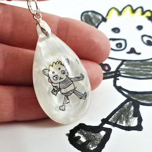 Actual kids drawing necklace, Children&#39;s art keepsake, Personalised necklace, Kids art gift, Gift for Mum Dad Nan, Custom drawing keyring