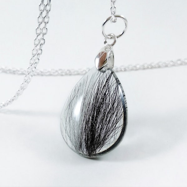 Small Teardrop Pet Fur Keepsake Pendant, Personalized Resin Memorial Jewelry