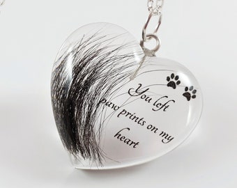 Personalised Hair Locket, Memorial Heart Pendant, You left paw prints on my heart, Pet fur hair Keepsake, Loss of loved one gift