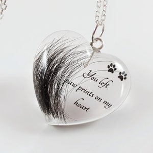 Personalised Hair Locket, Memorial Heart Pendant, You left paw prints on my heart, Pet fur hair Keepsake, Loss of loved one gift