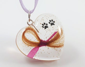 Personalised pet fur memorial pendant, Lock of hair resin jewellery, Loss of Cat Dog Gift