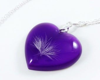 Aandenkenketting paars hart huisdierbont, hars en sterlingzilver, herdenkingssieraden