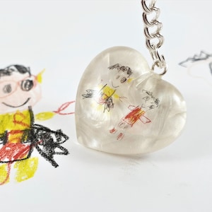 Kids drawing necklace, Wearable art, Children&#39;s art keyring, Actual kids drawing pendant, Child to Mum gift, Personalised gift for Grandma
