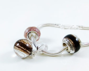 Silver Memorial Bracelet with 3 Hair Keepsake Charms, Pet Loss Gift, Fur Beads