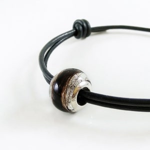 Memorial jewellery for men Lock of hair keepsake European bead charm bracelet Leather cord adjustable bracelet for men, Dad Son Husband gift