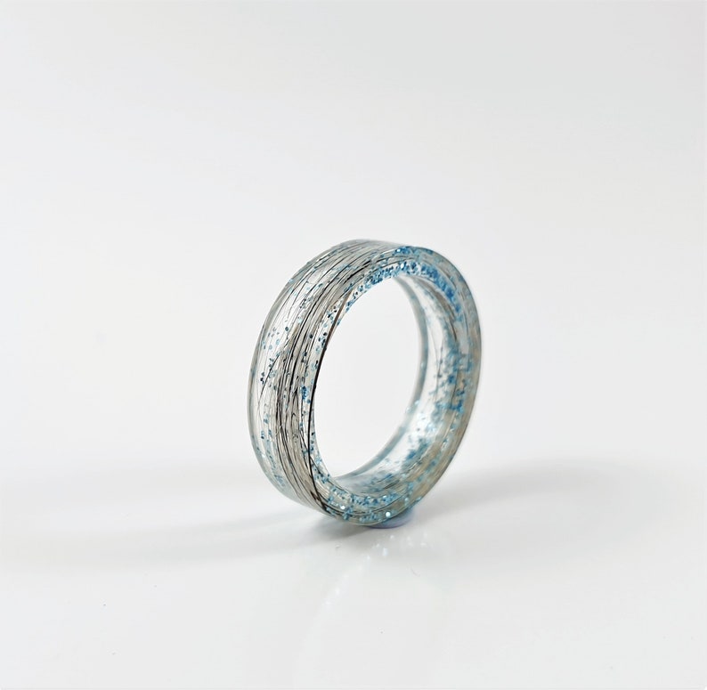 Memorial Hair Keepsake Ring With Blue Glitter Lock of Hair Etsy