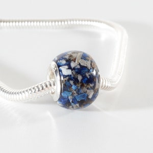 Blue cremation ashes charm, Pet loss memorial bracelet, Ashes European bead, Loss of Dog Cat charm, Personalised custom memorial jewellery