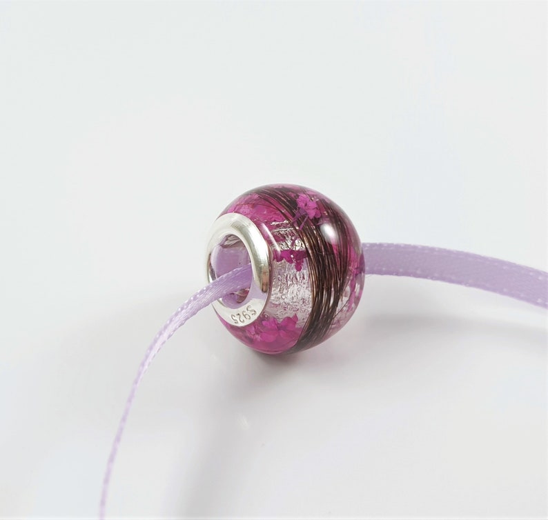 Lock of Hair Keepsake Bead With Pink Flowers Memorial Etsy