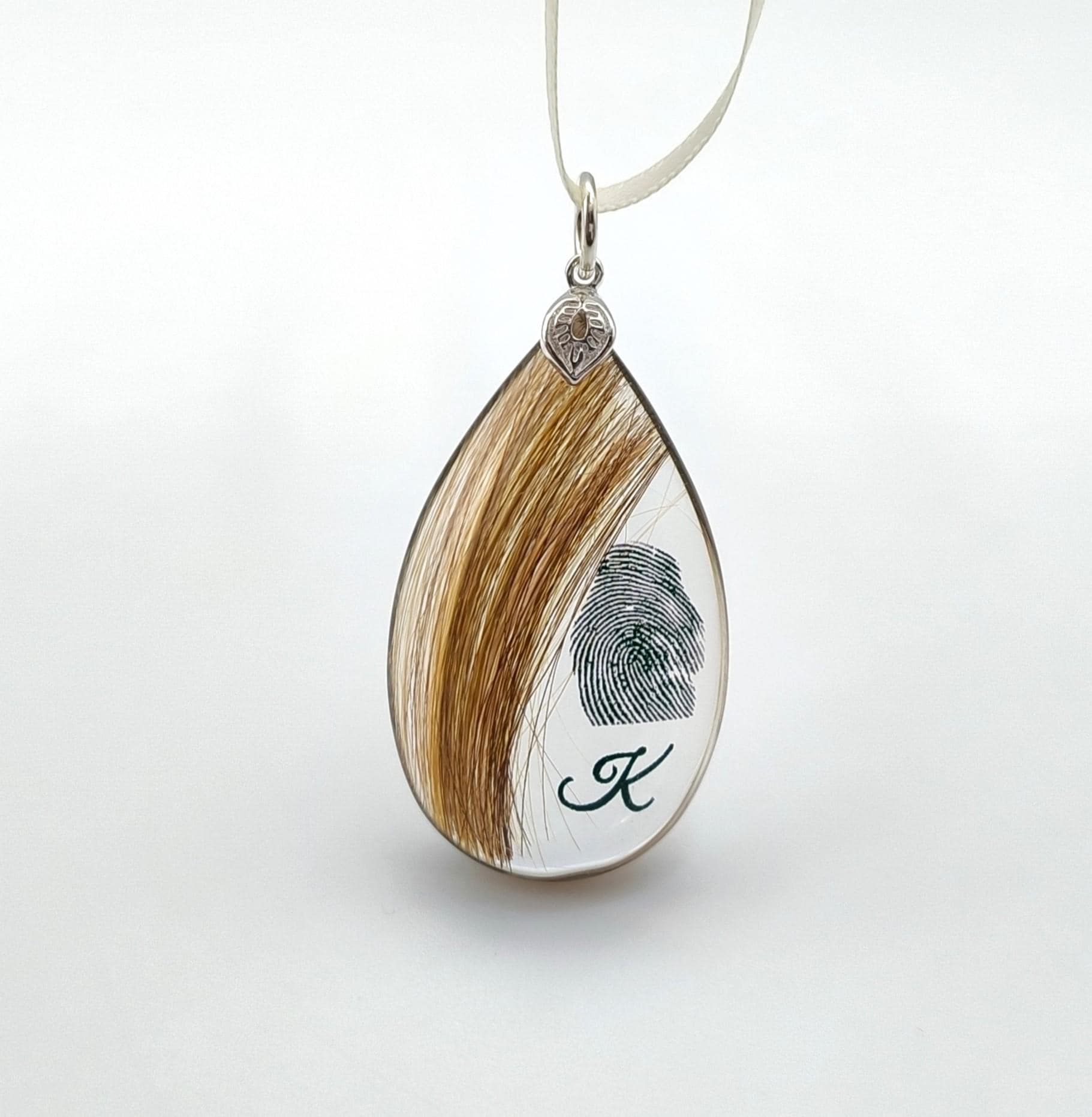 Resin Fingerprint and Hair Keepsake Pendant, Sterling Silver