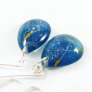 Navy blue jewelry set Teardrop necklace pendant Resin jewelry Dandelion necklace Dandelion earrings Gift for women Nature resin necklace image 6