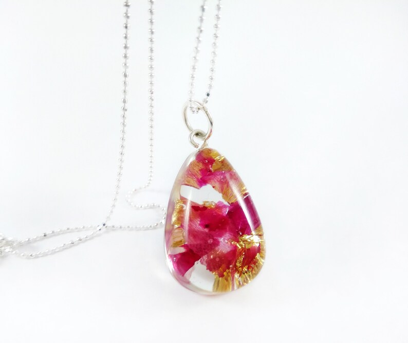 Rose petals pendant Resin necklace Real flower necklace Pressed flower jewelry Real rose necklace Botanical jewelry Flower girl Gift for her image 6