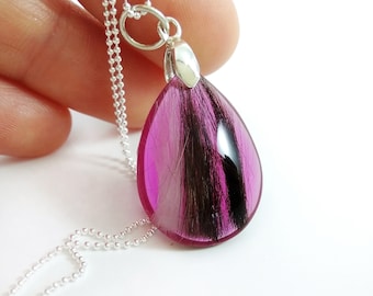 Pet Hair Memorial Necklace, Pink Resin Teardrop Keepsake, Sterling Silver